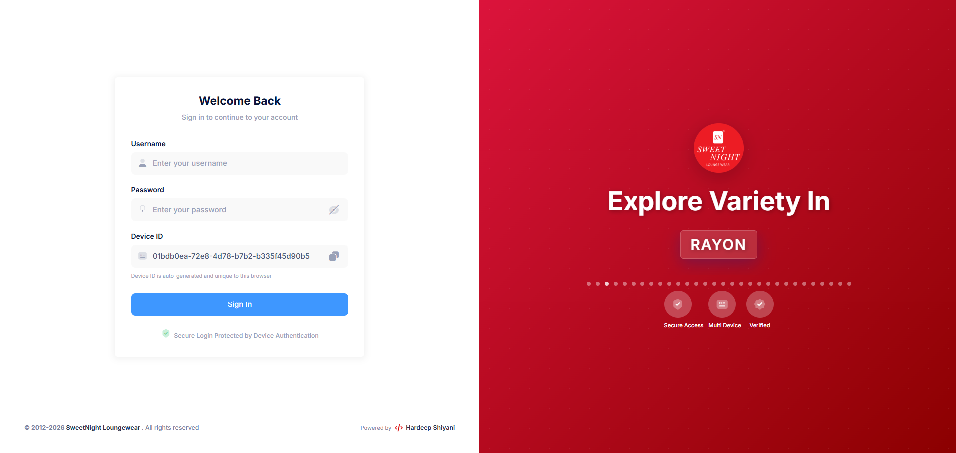 Sweet Night Admin — Login