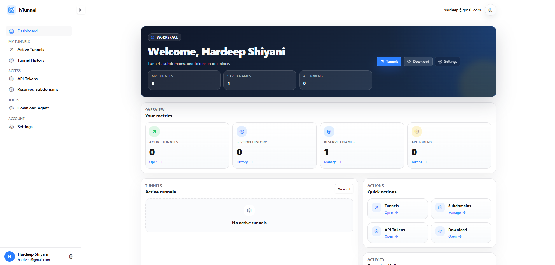 hTunnel — User Dashboard